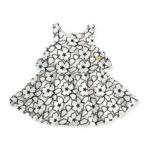 Juice Couture Floral Embroidered Tiered Dress - White | Black | Gold | 4T